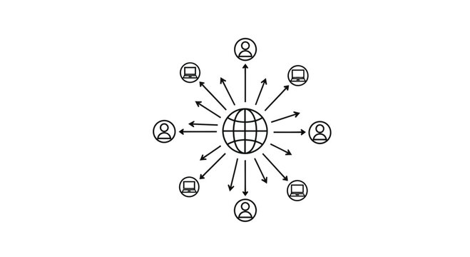 Global Network Connection: Earth with People and Computers Linked by Arrows