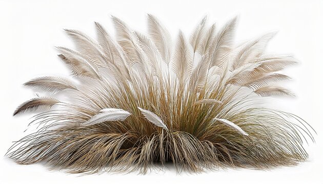 isolated pampas grass bush with silvery plumes on white background