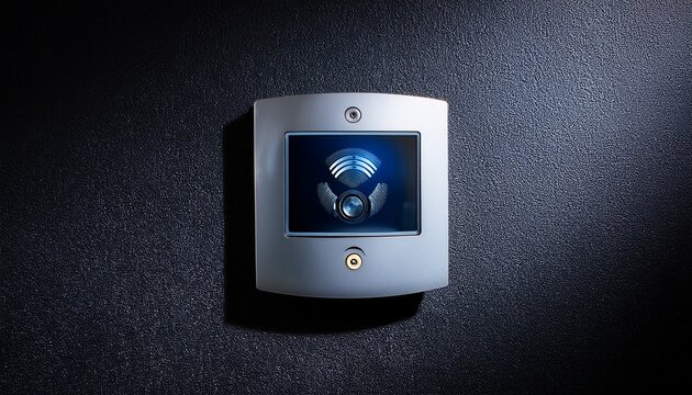modern intercom on a dark wall digital doorbell with camera for smart home security system entry access control technology