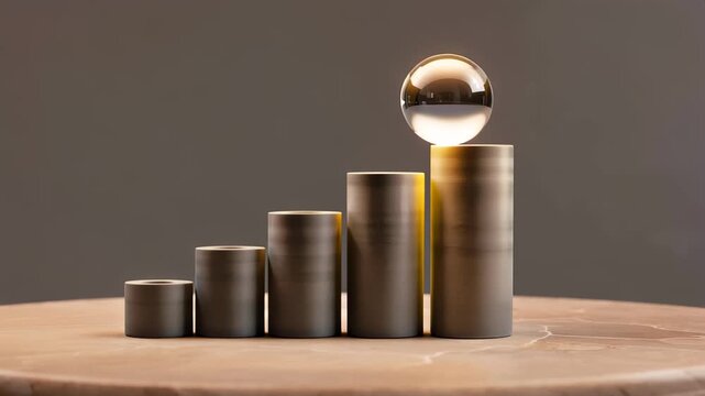 Five cylindrical objects arranged in ascending order on a stone surface