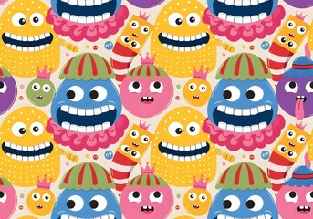 Obraz premium Seamless Cartoon Sour Candy Monsters Pattern with Whimsical Characters