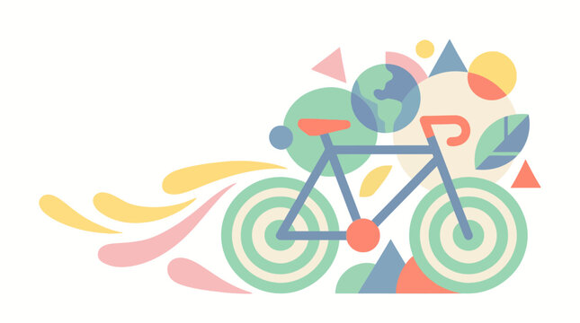 Eco friendly bicycle with earth and abstract shapes.