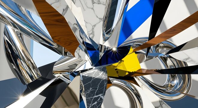 A vibrant and dynamic abstract panel layout with colorful shapes and lines.
