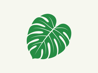 Green Monstera Deliciosa Tropical Leaf Illustration, Minimalist Botanical Icon for Modern Design © Dian