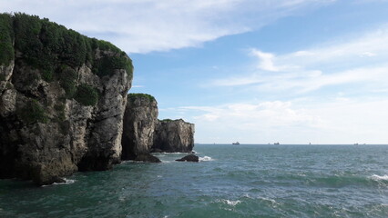Scenic coastal cliffs overlooking the ocean with ships on the horizon © 思曼 黃