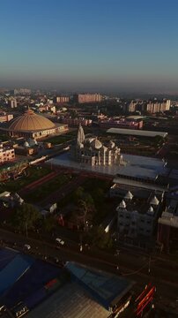 Aerial Drone Shot of Prem Mandir in Daylight, Vrindavan, Mathura, India
