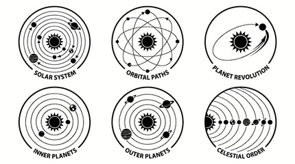 Solar system orbital paths and planetary motion diagrams. © Cucoo