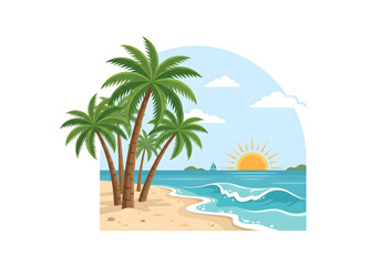 Obraz premium Tropical beach palm trees blue ocean sunset png on transparent background