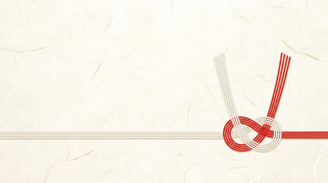 Japanese Traditional Noshi Mizuhiki Knot on Washi Paper Background