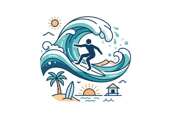 Naklejka premium blue and green surfer riding wave png on transparent background