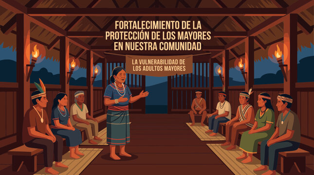 Indigenous Community Elder Protection Meeting Illustration