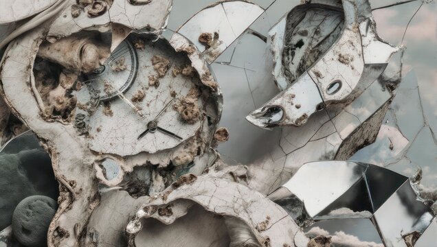 Surreal abstract composition of a broken and decaying clock.
