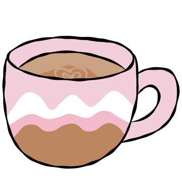 Hand drawn hot coffee, tea, mug