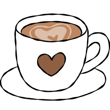 Hand drawn hot coffee, tea, mug