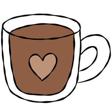 Hand drawn hot coffee, tea, mug