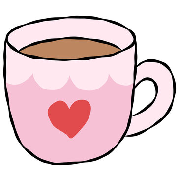 Hand drawn hot coffee, tea, mug