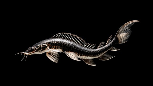 Elegant Black and White Fish Swimming Gracefully in Dark Waters