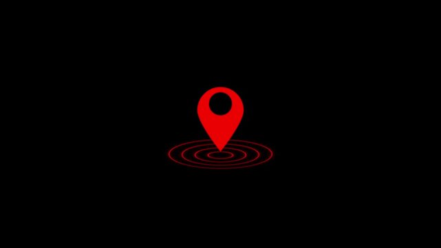 Location icon or map pin simple location icon animation on black background.
