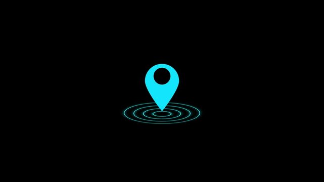 Location icon or map pin simple location icon animation on black background.
