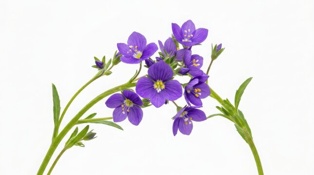 Branch of purple bellflower blossoms with bellflower campanula isolated