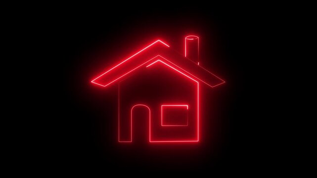 Glowing neon home icon, house apartment address sign symbol icon, icon property houses are animated.