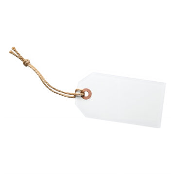 A white tag with a decorative gold string attached, perfect for gift wrapping, isolated on transparent background