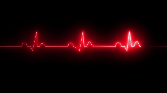 Abstract neon heartbeat signal icon animation background on black back ground.