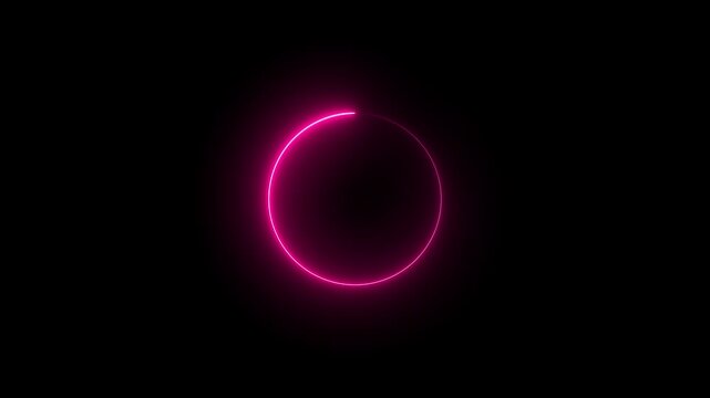 Round circle picture frame with two tone neon color shade motion graphic on isolated black background.