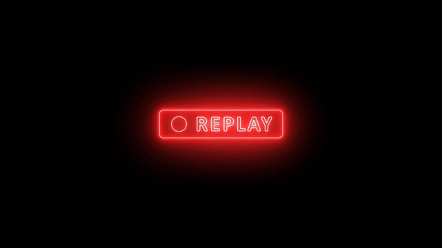 Neon light style replay sign icon animation. replay sign icon animation templates for films stories and games multiple video editing in a transparent background.