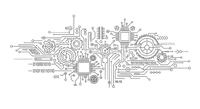 Abstract circuit board design technology illustration on white background
