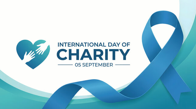 International day of charity, september 5, blue ribbon and heart
