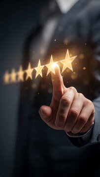 Customer feedback and rating system, five stars selection indicating a high score or excellent service