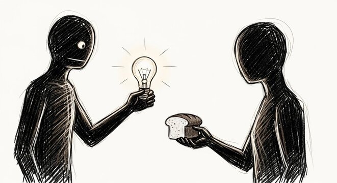 Creative Idea Sharing Between Two Silhouetted Figures.