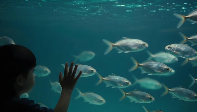 A young child reaching for a fish in an aquarium, embodying the joy of learning about marine life on a family zoo trip