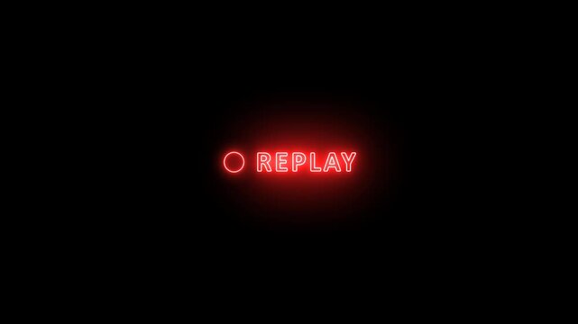 Neon light style replay sign icon animation. replay sign icon animation templates for films stories and games multiple video editing in a transparent background.