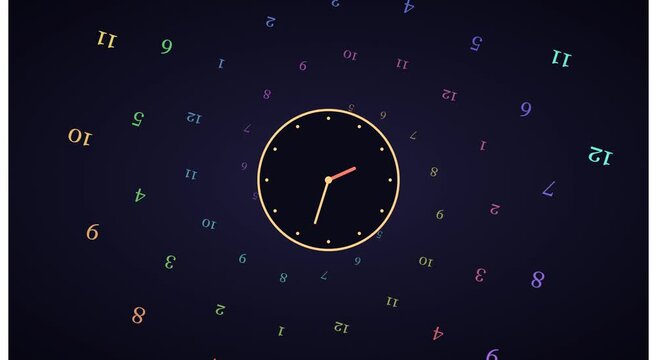 Abstract clock with rotating numbers time concept animation