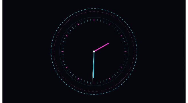 Minimalist neon clock animation: abstract time animation