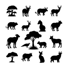 Fototapeta premium Black and white herd of various animals grazing.