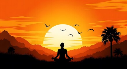 Serene yoga day at sunset with silhouette of woman in nature
