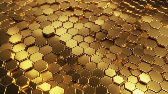 Abstract Golden Hexagonal Grid Metallic Sheen Wave Cinematic Background Animation