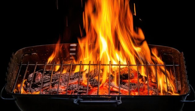 Intense Flames Engulfing a Grill, Creating a Fiery Cooking Experience.