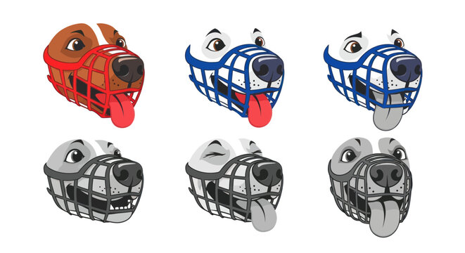 Dog Muzzle Set: Various Breeds and Colors, Cartoon Style