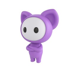 Naklejka premium Cute 3D render Purple Little Monster character standing with arms crossed, confident and proud mascot style, isolated on white background.