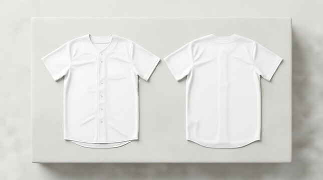Blank white baseball jersey shirt mockup front and back view showing apparel design template for sports team branding
