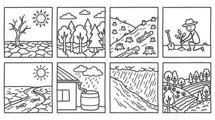 Obraz premium Environmental Issues and Solutions: Drought, Deforestation, Reforestation, and Water Conservation
