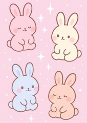 Fototapeta premium Cute pastel bunnies on pink.