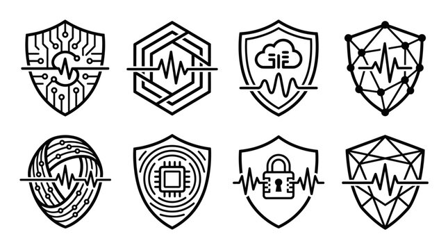 Cybersecurity Shields: Digital Security, Data Protection, Network Defense, Technology Icons
