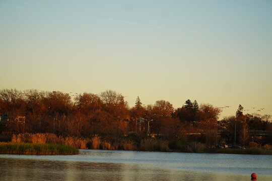 Sunset Lake Landscape with Clouds
