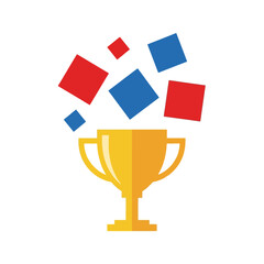 Fototapeta premium Golden Trophy with Exploding Confetti Cubes