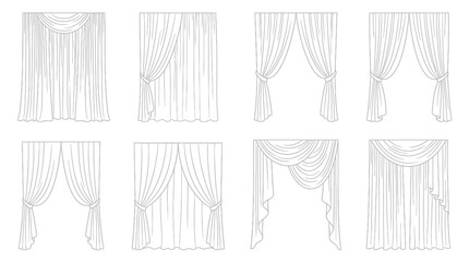 Set of 8 Hand-Drawn Curtain Drapes Styles Isolated Vector Illustration © Wagiman Studio